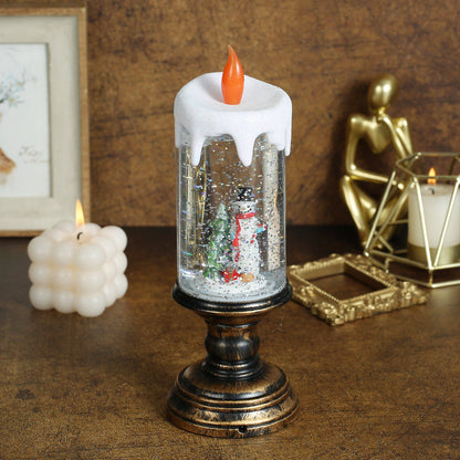 Christmas Musical Snow Globe Candlestick Lantern with Snowman Scene for Christmas Decoration