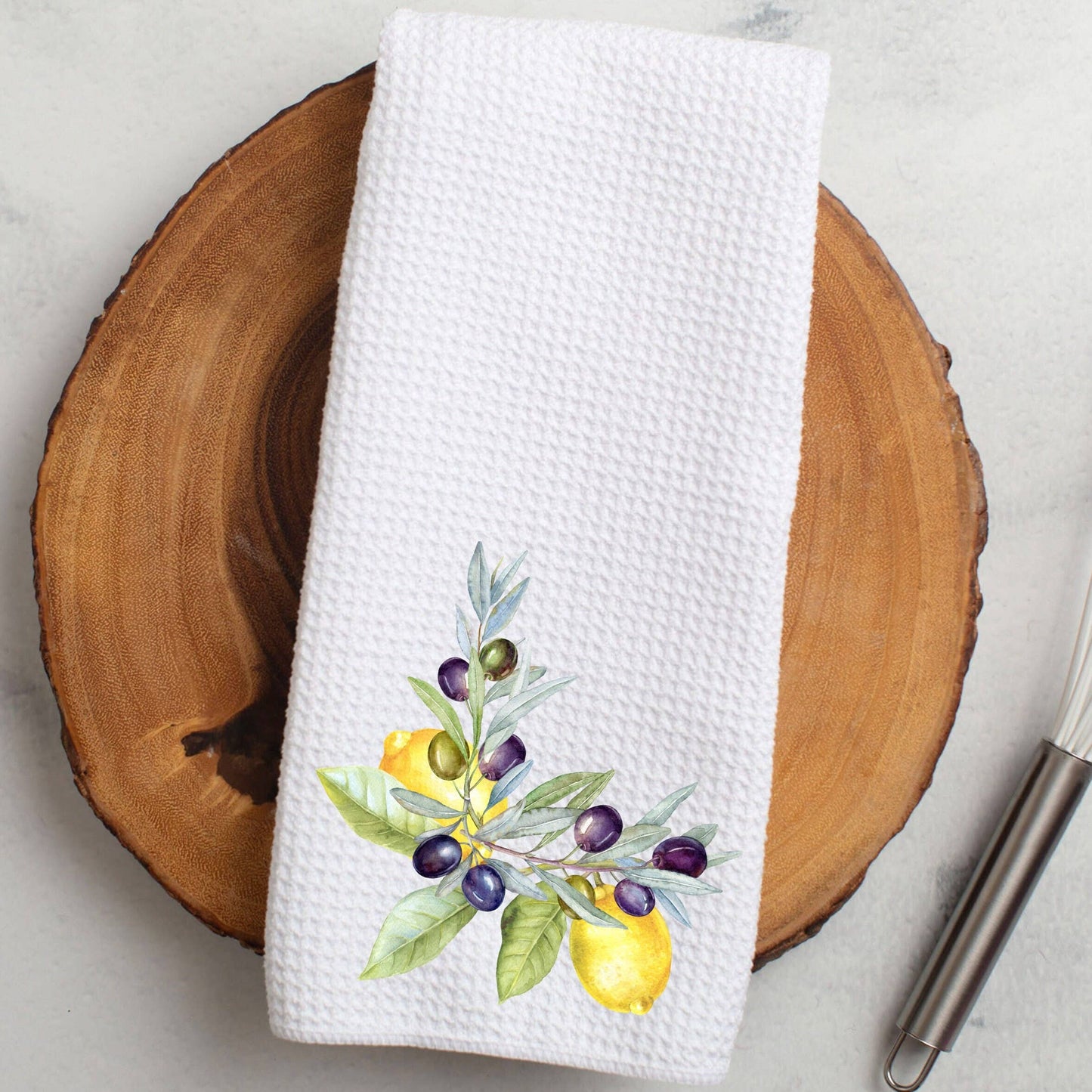 Lemon & Olive Waffle Weave Kitchen Tea Towel Farmhouse Decor