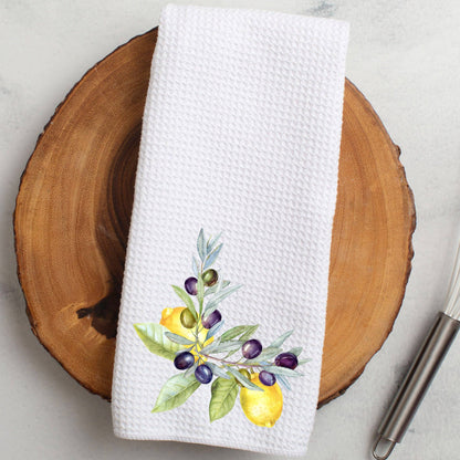 Lemon & Olive Waffle Weave Kitchen Tea Towel Farmhouse Decor