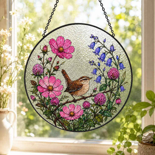 Bird Suncatcher with Flowers, Garden Gift for Bird Lover