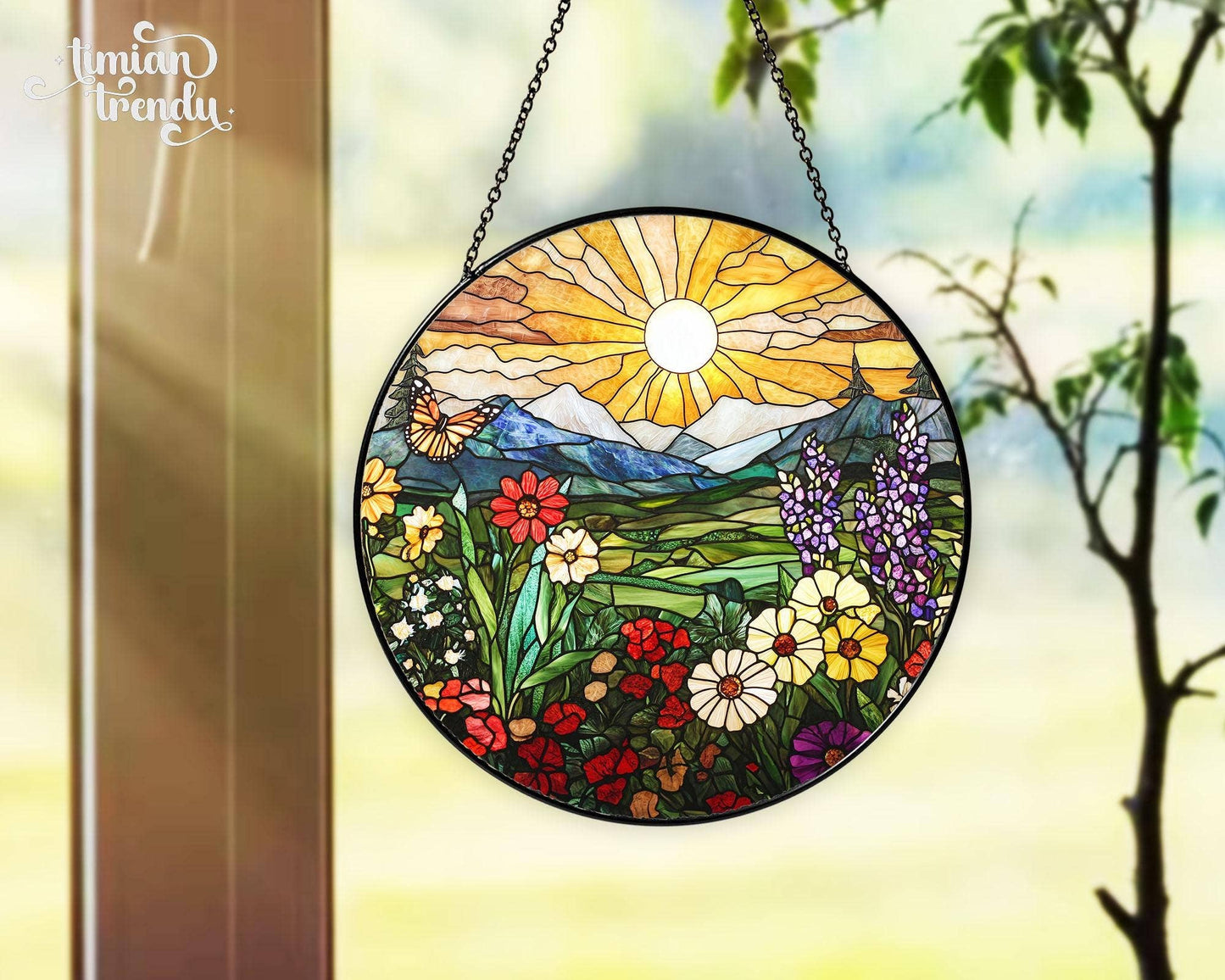 Mountain Wildflowers Stained Glass Suncatcher, Window Decor