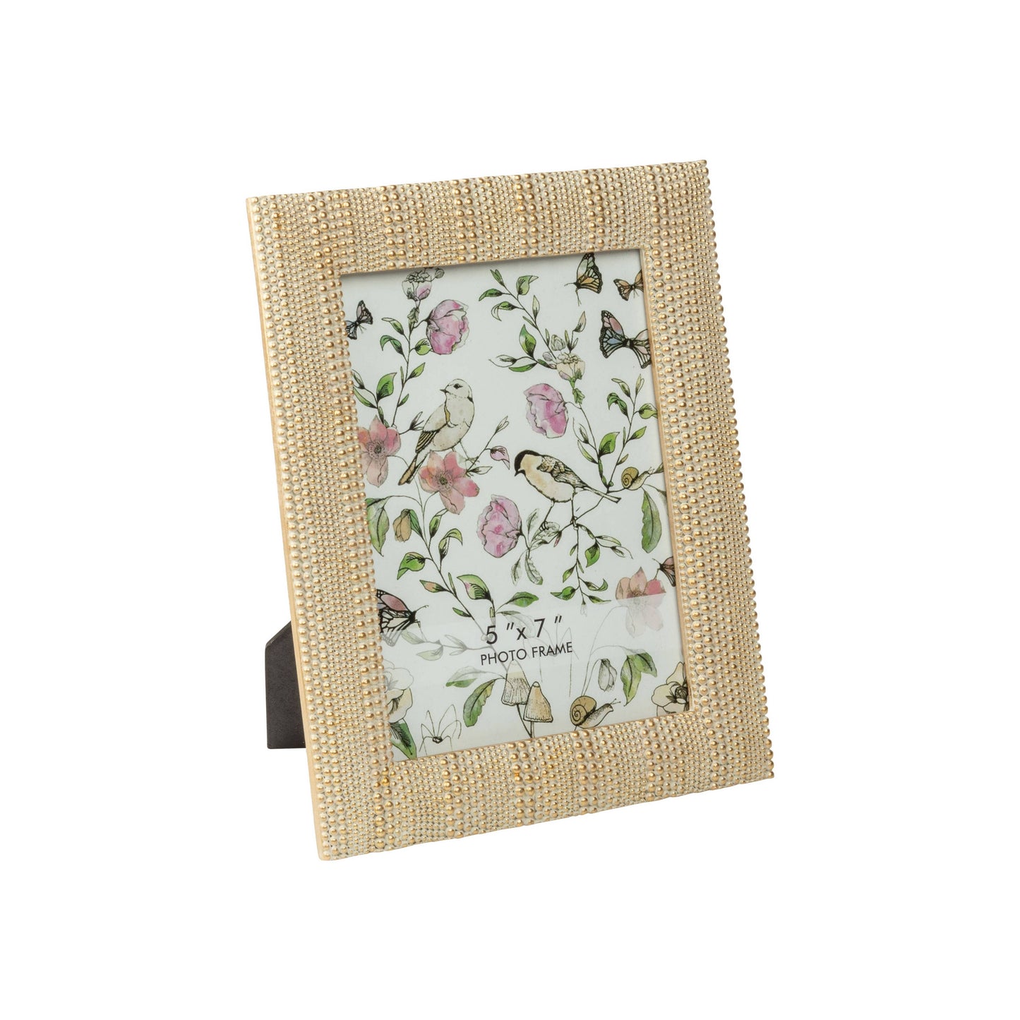 Multi size bead resin frame, gold-white, 5x7 in