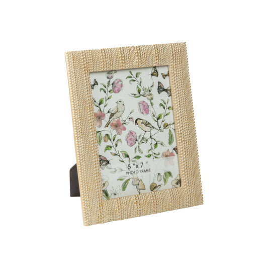 Multi size bead resin frame, gold-white, 5x7 in