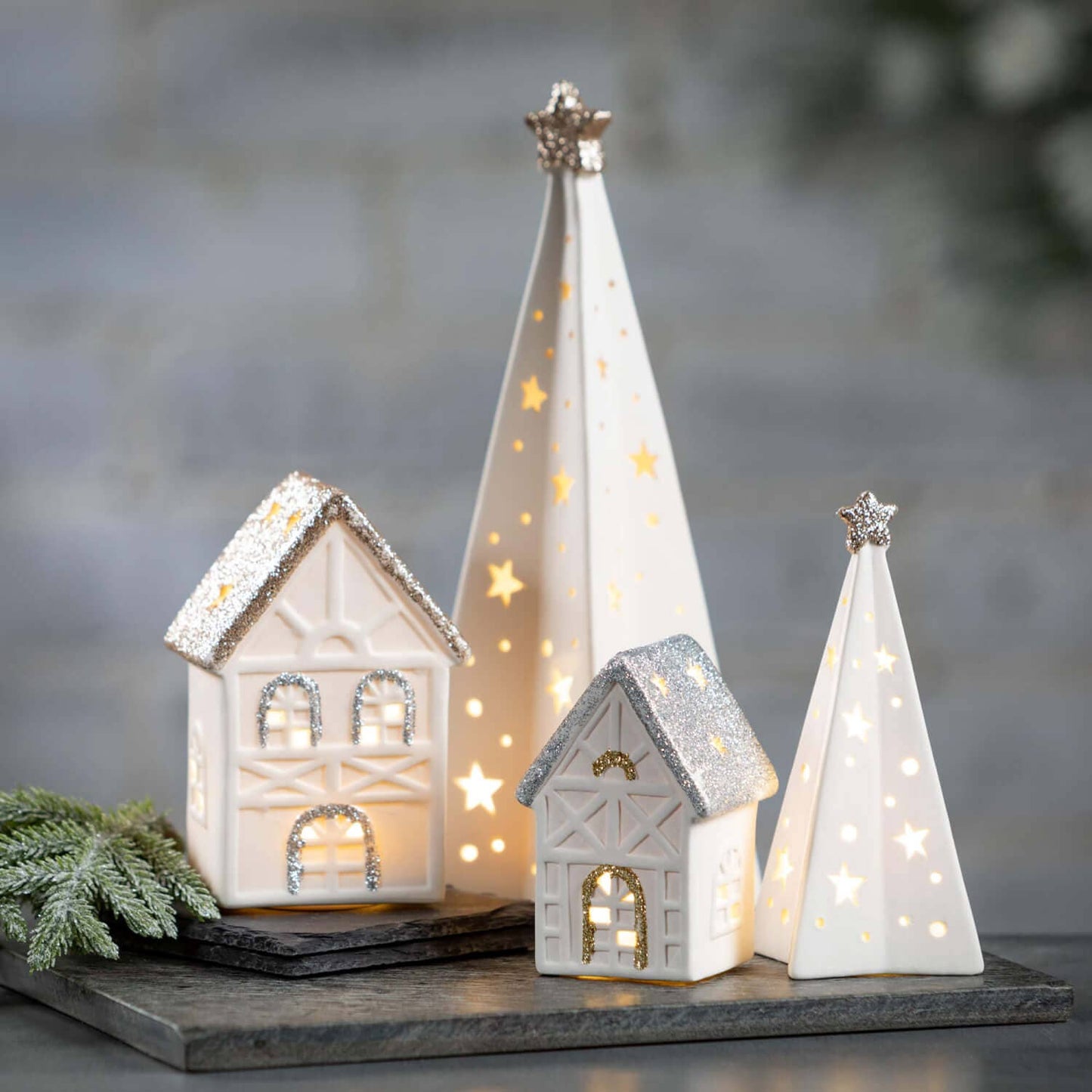 Lighted Tree Set of 3, 9.25"