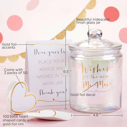 Irredescent Wedding Wish Jar with Heart-Shaped Cards