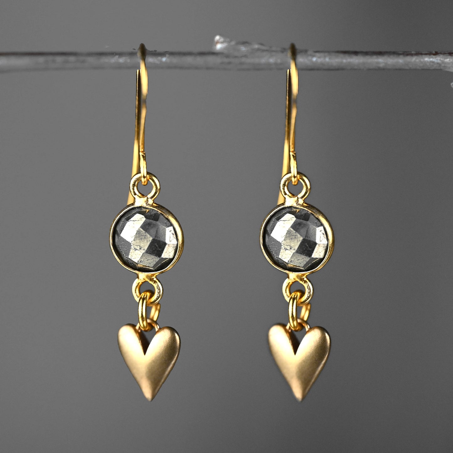 Small Brass Cast Hearts w/ Round Semi Precious Earrings