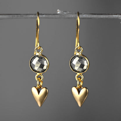 Small Brass Cast Hearts w/ Round Semi Precious Earrings