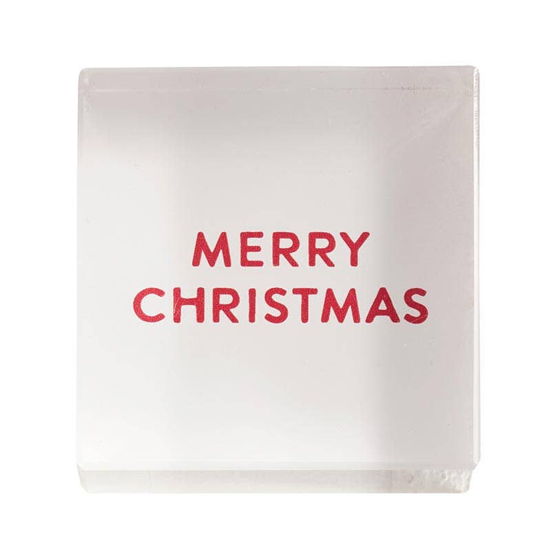 2" Merry Christmas Sq Lucite Block