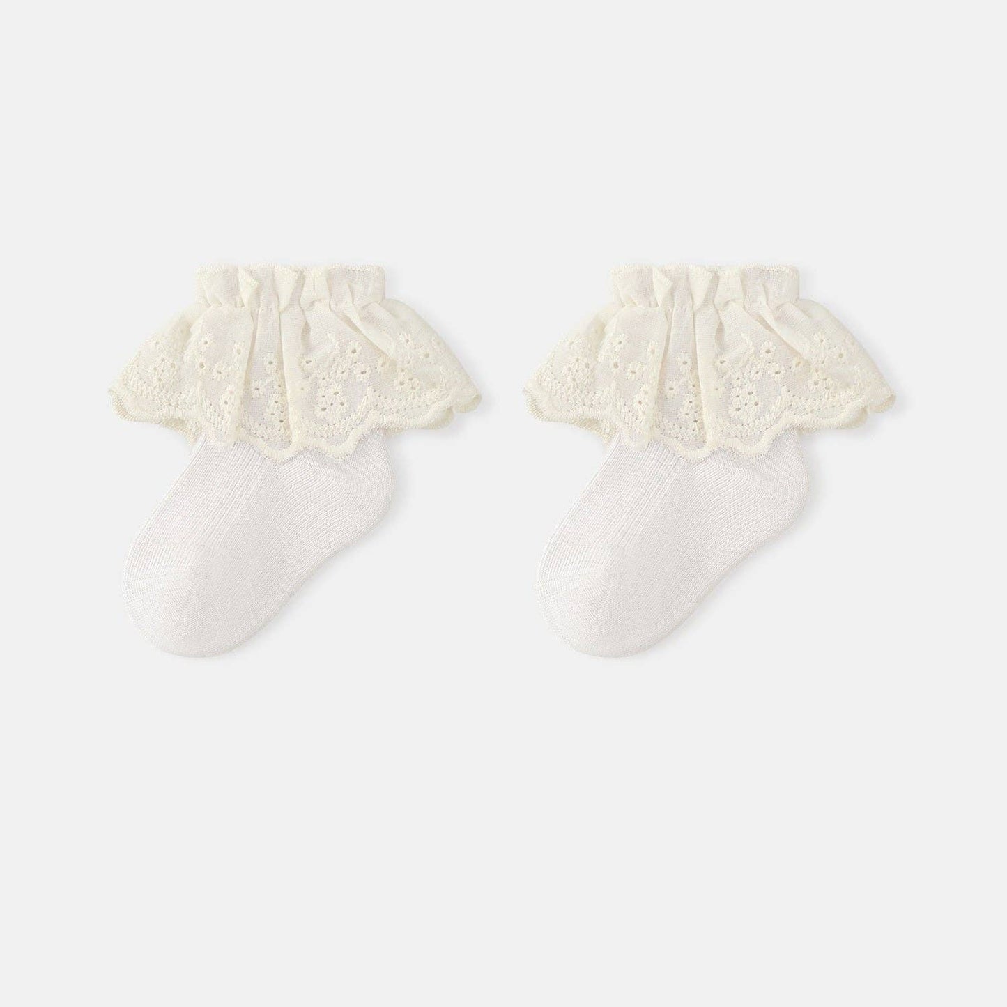 Autumn and Spring Baby Kids Girls Breathable Lace Trim Vintage Socks: Beige / S (0-1Y)