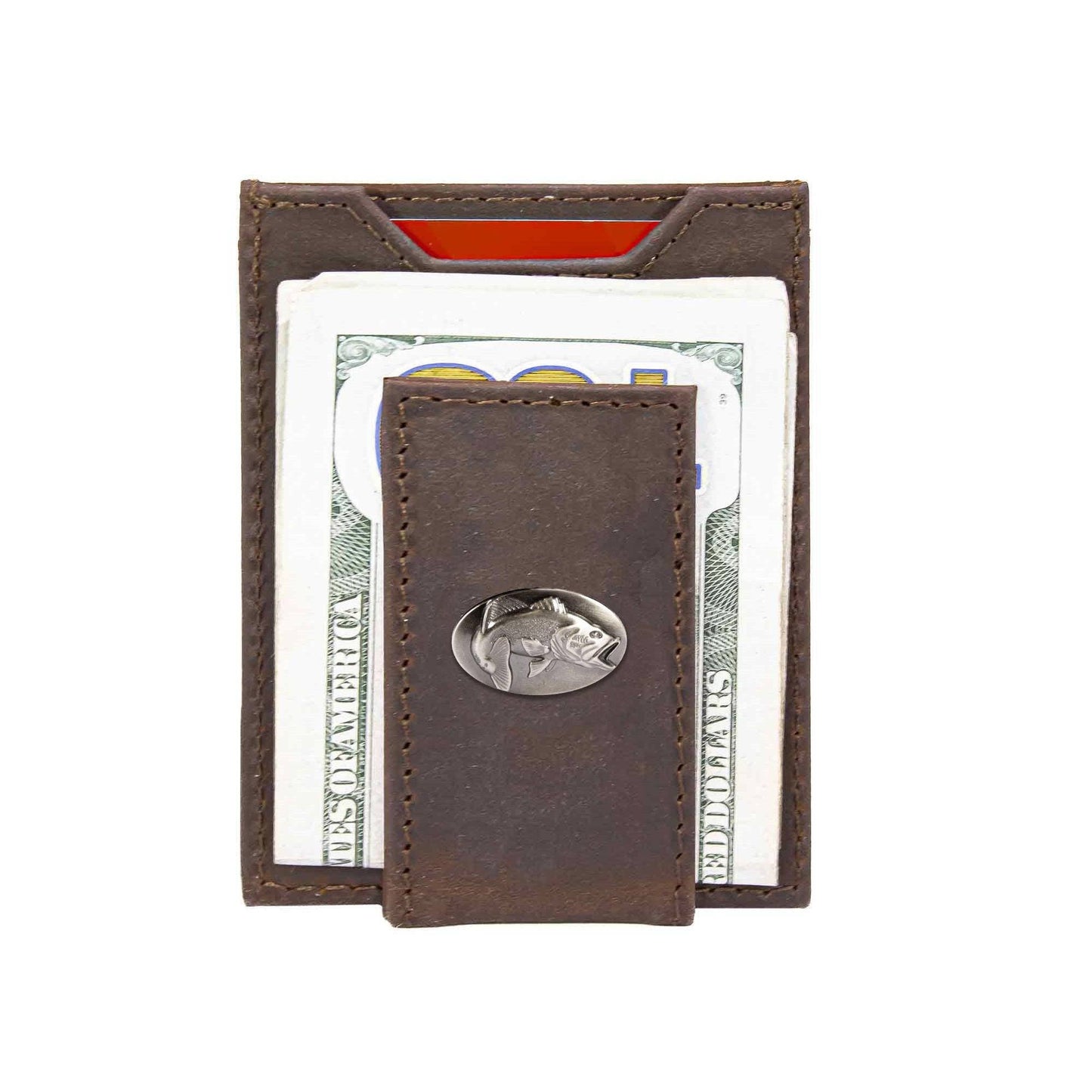 Bass Magnetic Leather Slim Wallet: Crazyhorse Brown