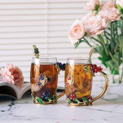 Floral Glass Tea Cups – Set of 2