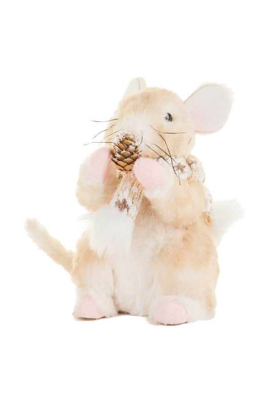 Brown/White Mouse Figurine with Scarf