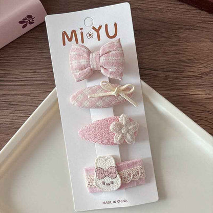 Chic Pink Fabric Bow Hair Clips for Girls: 1-Floral Bow Set