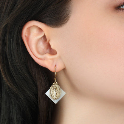 1928 Jewelry - Symbols Of Faith Mother Of Pearl Miraculous Medal Drop Earrings