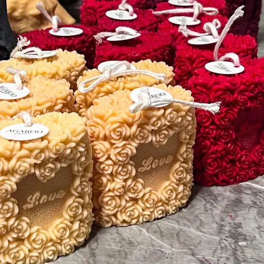Rose Heart Love Candle 3x3in - Valentines
