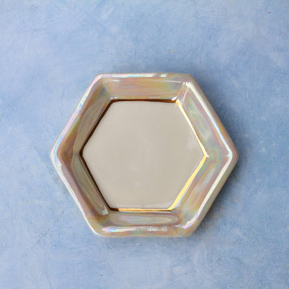 Opal Hexagon Tray | Jewelry Dish | Handmade with Gold