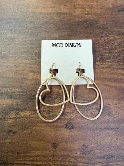 Oval Hoop & Heart Dangle Earrings- 3 Color Options