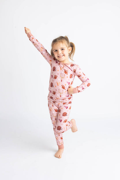 Football Game Day Girls Two-Piece Bamboo Long Sleeve Kids Pajama Pants Set