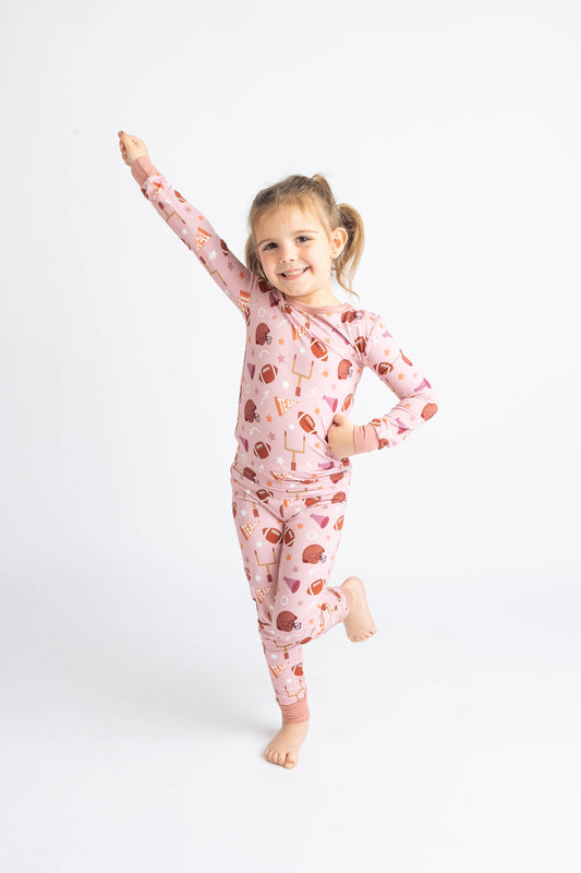 Conjunto de pijama de dos piezas de bambú de manga larga para niñas, ideal para el día del partido de fútbol