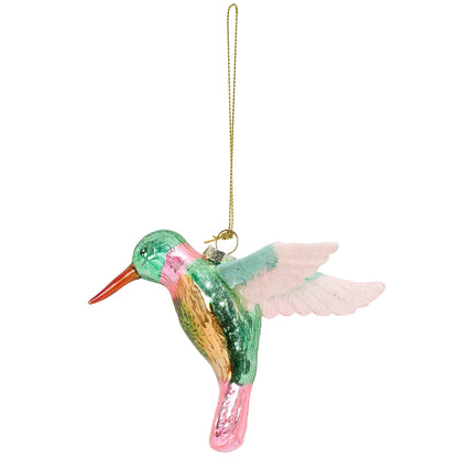 Glass Hummingbird Ornament, Art Nouveau Glitter Design