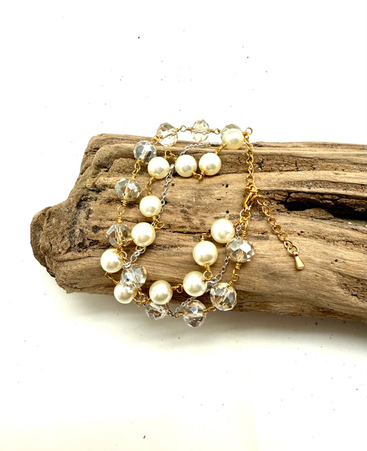 Bracelet Pearl Glass Beads,Glass Beads,StainlessSteelw/2’ext