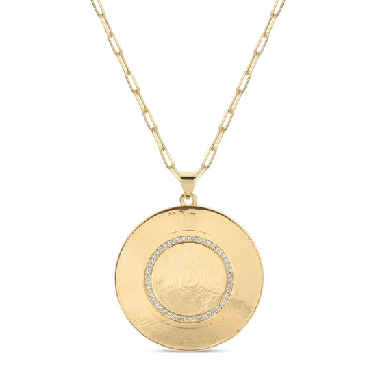 Large Pave Accented Round Textured Pendant