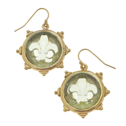 Susan Shaw - Clear Venetian Glass Fleur De Lis Intaglio Earrings