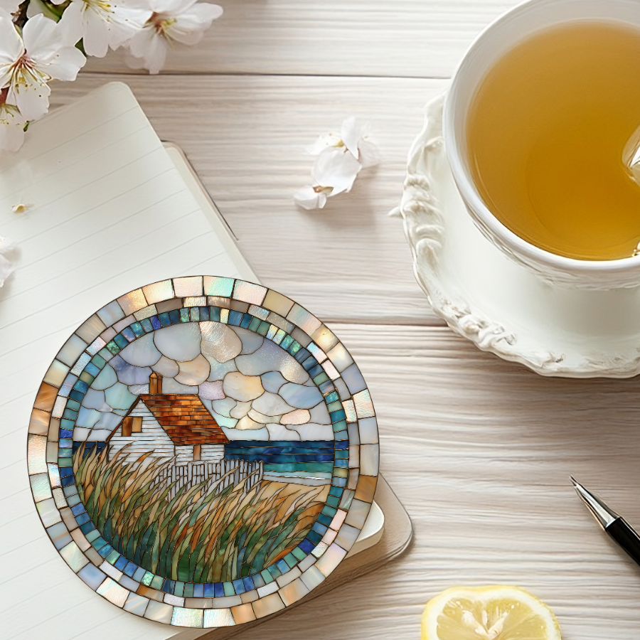 Coastal Cottage Mosaic Ceramic Coaster SET OF 4