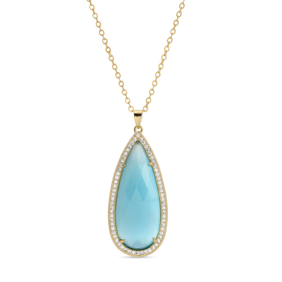 Long Shimmer Stone Pendant Necklace