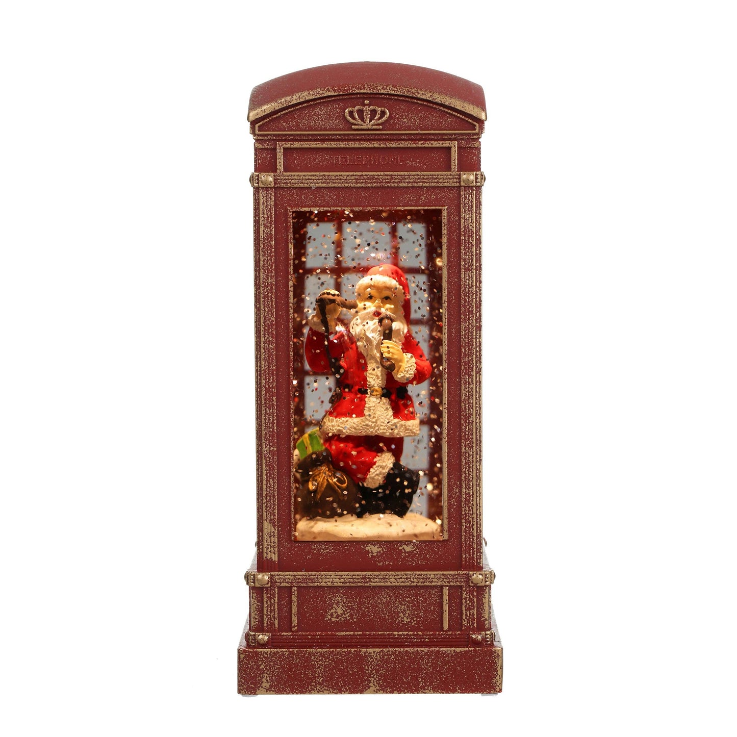 Christmas Musical Phone Booth Snow Globe with Santa on Phone Scene for Christmas Decoration