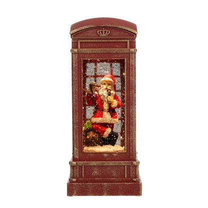 Christmas Musical Phone Booth Snow Globe with Santa on Phone Scene for Christmas Decoration