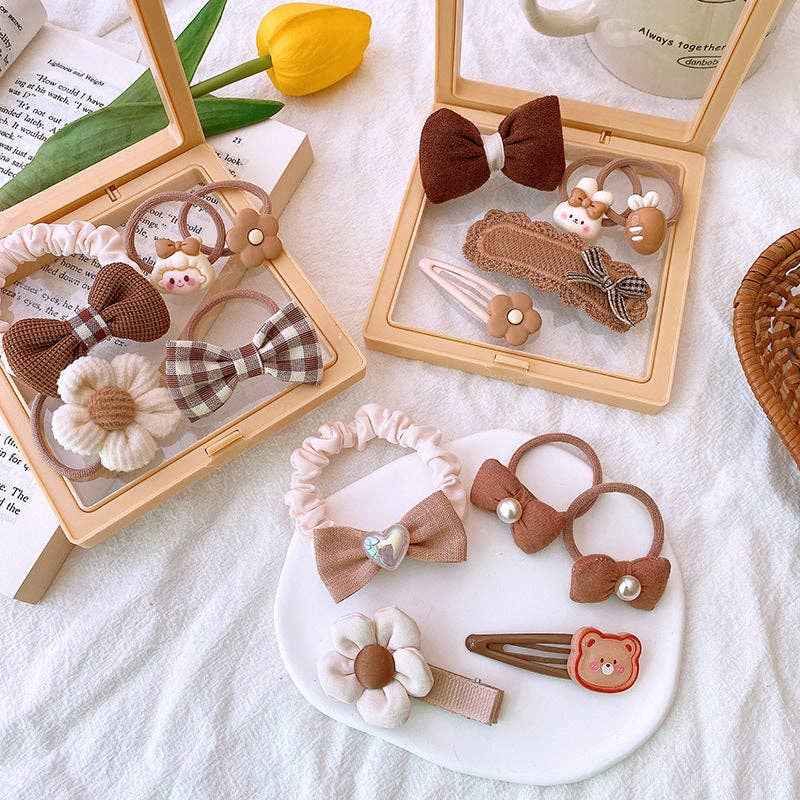 5-Piece Cute Hair Accessories Gift Set for Girls: 3-Boxed Padded Bow Set (5pcs)