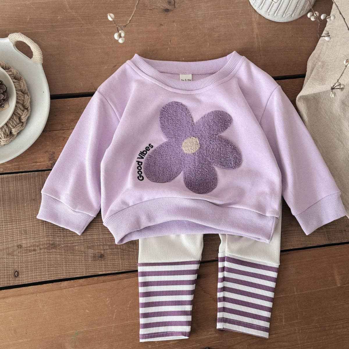 Baby Flowers Embroidery Set: Purple / 18-24M