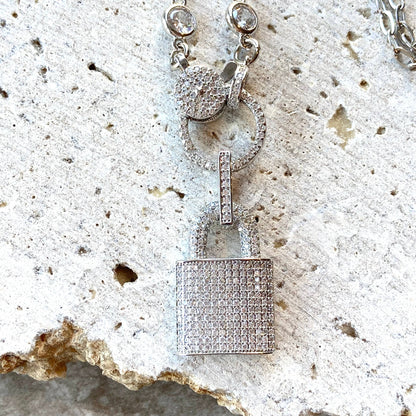 Lock Crystal micro pave Necklace trendy Silver