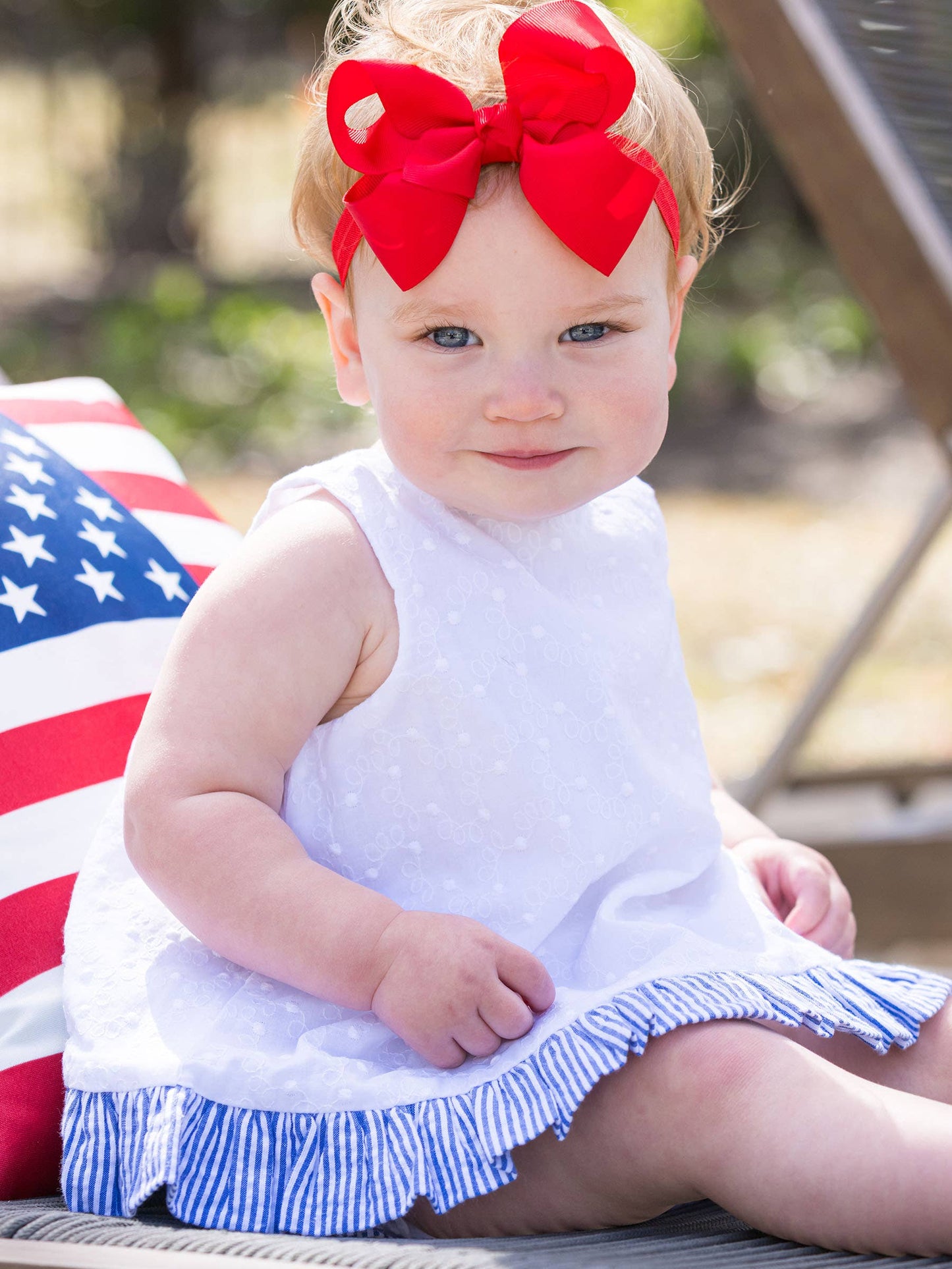 Baby Girls White & Classic Blue Seersucker Top & Bloomer Set