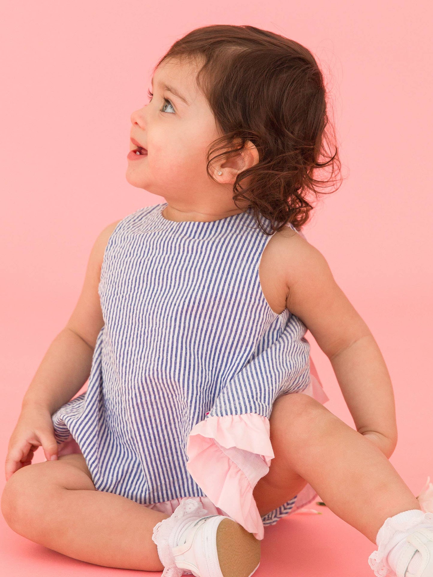 Baby Girls Blue Seersucker Ruffle Swing Top & Bloomer