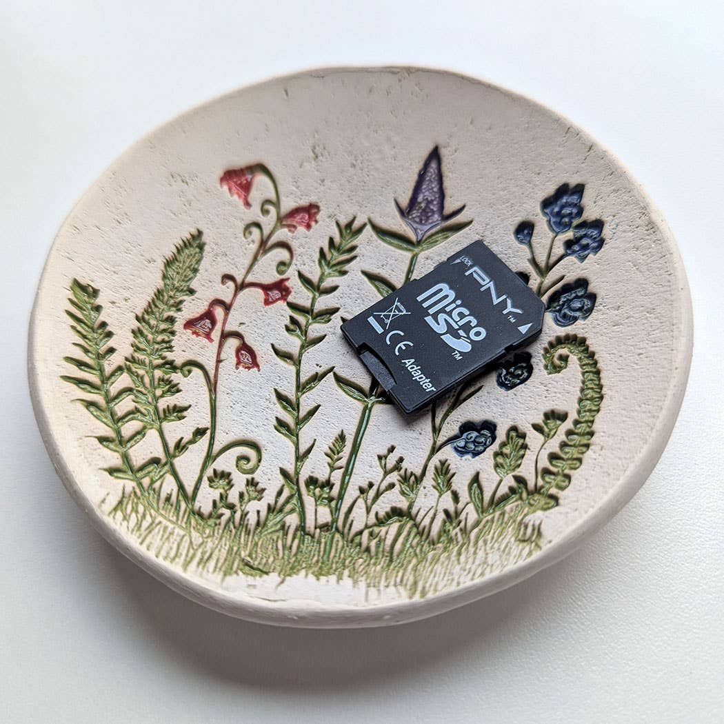 Pottery Dish Bowl - Lg Wildflower Scene