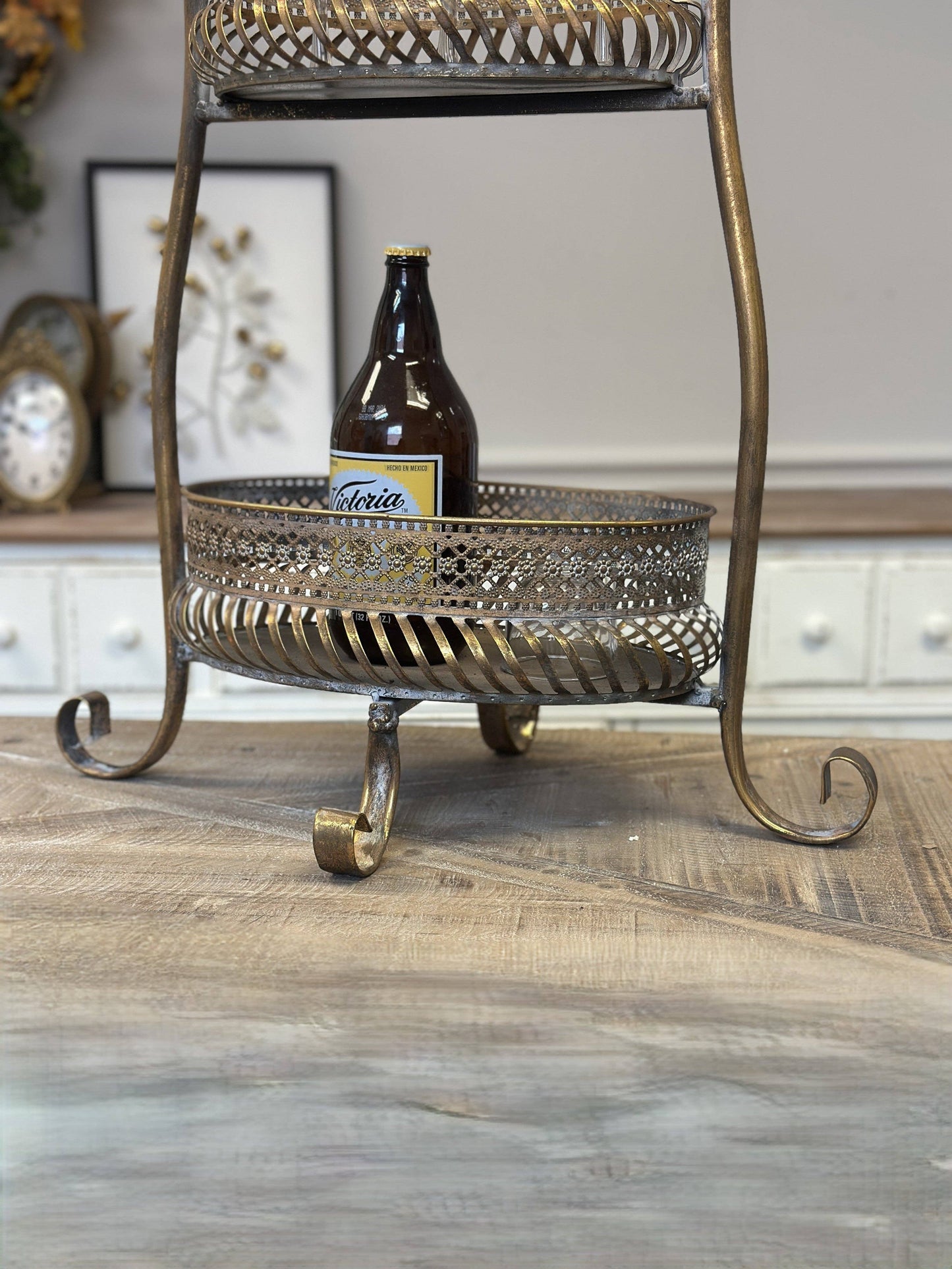 Vintage 2-Tier Metal Bar Cart Stand