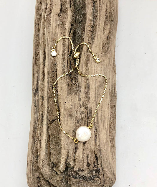 Bracelet Drawstring Coin Pearl Gold(Stainless Steel)