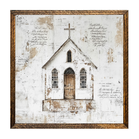 Jarmz Designs - 7"x7" WOOD FRAMED CANVAS SHELF SITTER-WHITE CHURCH 3
