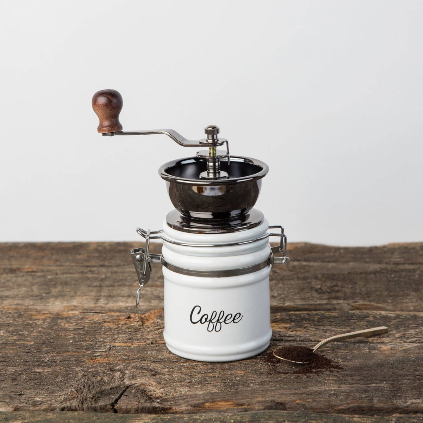 Handheld Vintage Ceramic Coffee Grinder with Wood Handle