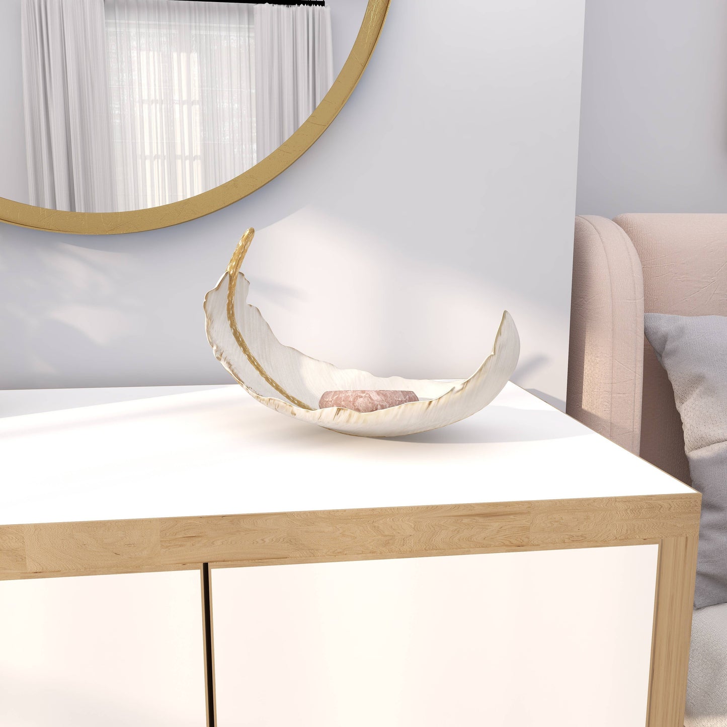 UMA Home Decor - Glam or Traditional Decorative Bowl - White, Gold