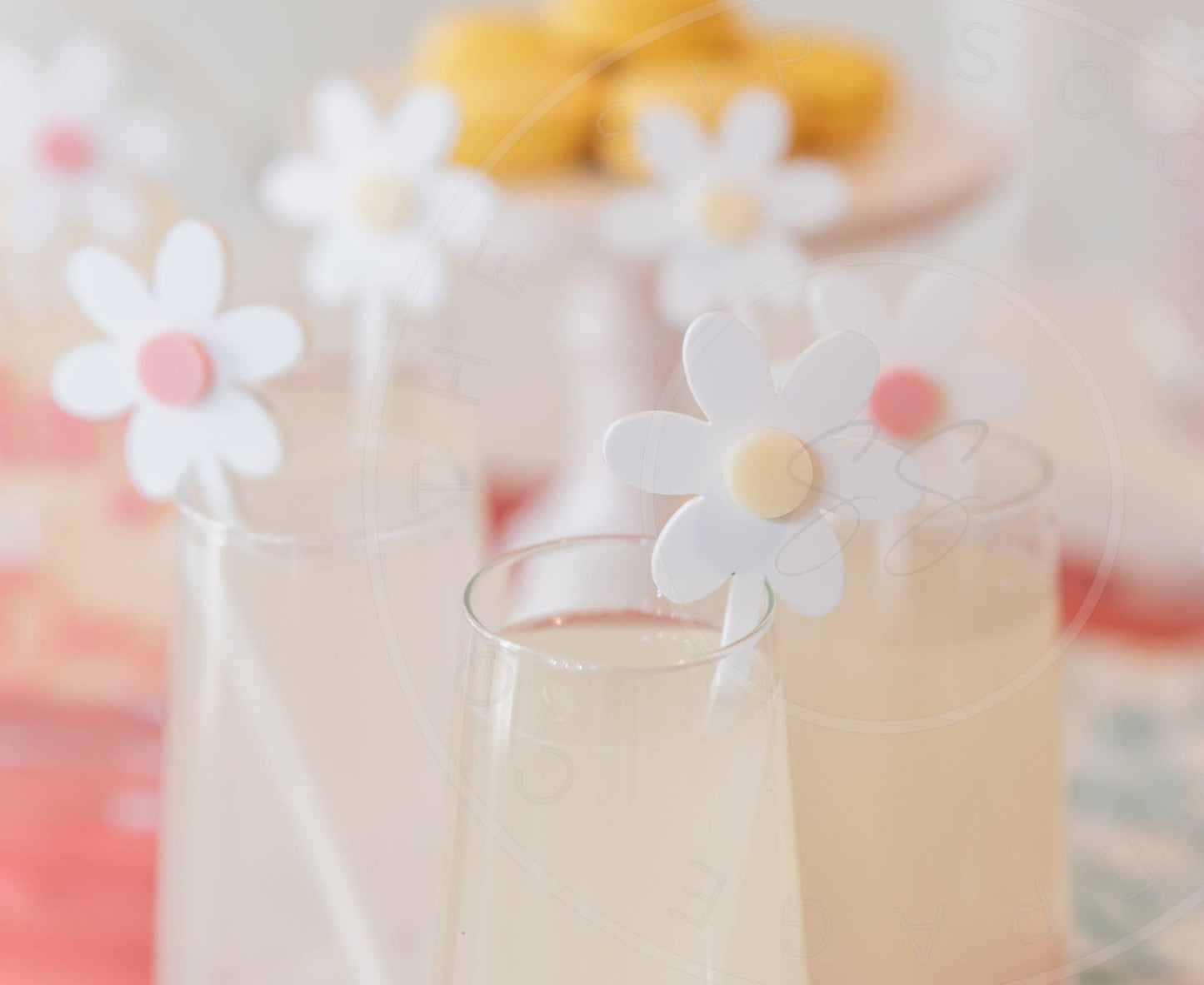 3D Daisy Layered Drink Stirrers Set of 5 Swizzle Sticks