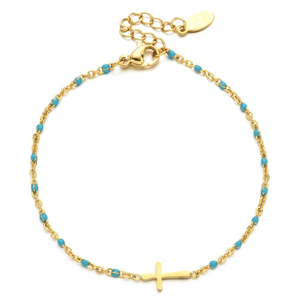JOSSLYN de wall to wall - PULSERA CON CRUZ DE ACERO INOXIDABLE DE 18 QUILATES SIN DESLUSTRACIÓN | 40B5176