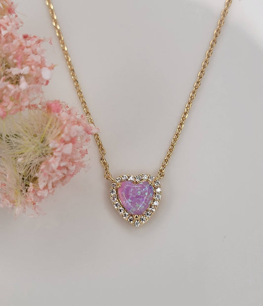 HEART SHAPE LAB GROWN OPAL STONE PENDANT NECKLACE .