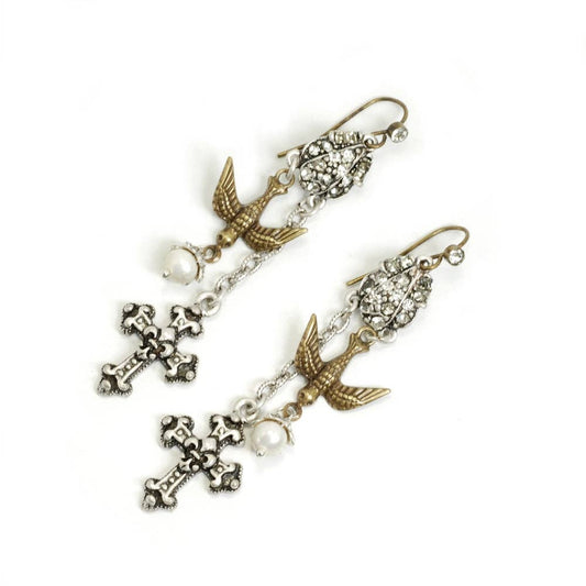 Cross & Holy Spirit Bird Earrings