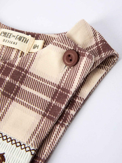 Western Horse Embroidered Smocked Plaid Baby Boy Romper: 3M