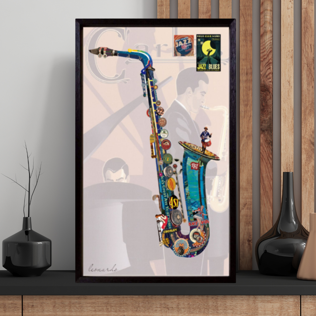 3D Collage Art | Saxophone Singin' the Blues (36"x24")