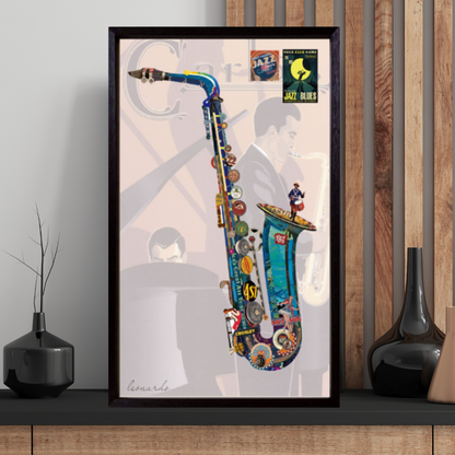 3D Collage Art | Saxophone Singin' the Blues (36"x24")