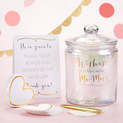 Irredescent Wedding Wish Jar with Heart-Shaped Cards